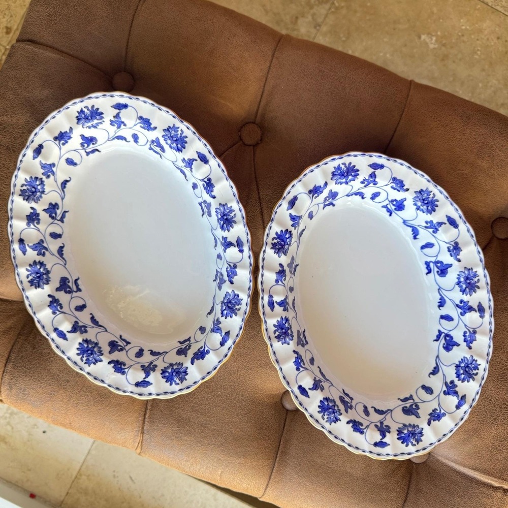 Spode Colonel Blue White Vegetable Dish Set of 2 Oval Copeland England